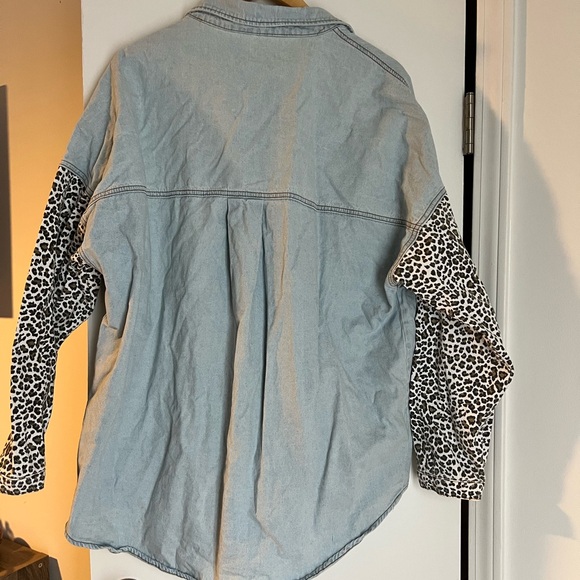 Womens Contrast Leopard Denim Jacket, XL - Picture 3 of 4